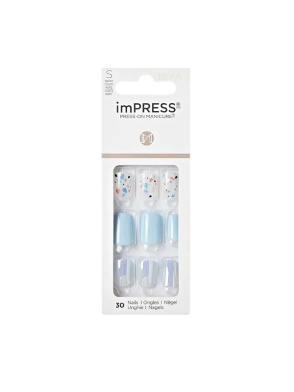 imPRESS Press-On Nails in Baby Blue with Confetti & Iridescent Accent